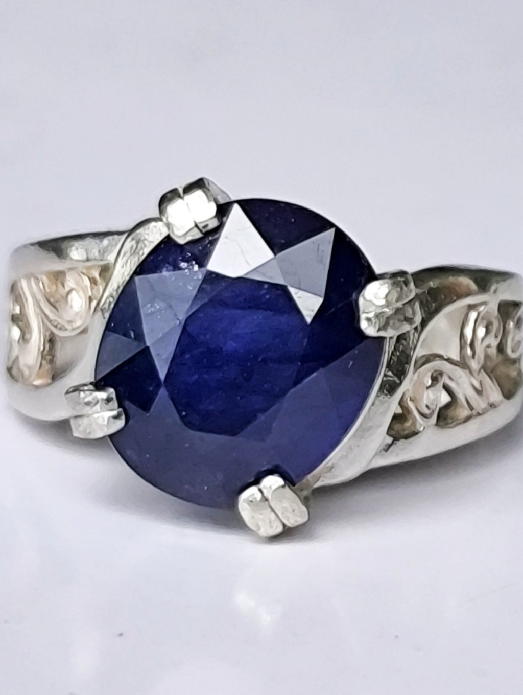 Magnficent Natural Blue Sapphire In Filigree Sterling Silver Ring Size 6.75